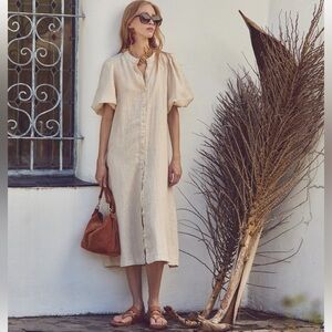 Lanhtropy Bubble Linen Midi Dress in Natural Size S
